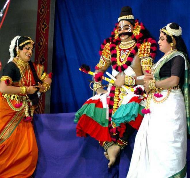 With every Yakshagana performance, multiple versions of Ramayana are created on the stage. | Photo Credit: File Photo.
