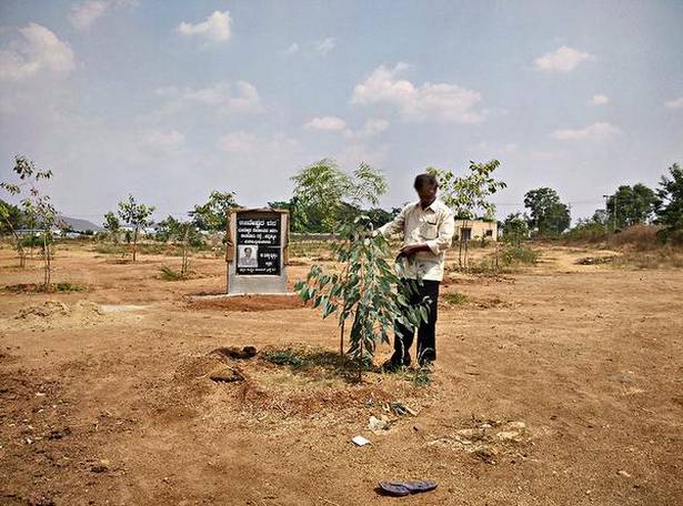 Environmentalist Bhoohalli Puttaswamy working at Jeeveshwara Vane at Channapatna of Ramanagaram district.