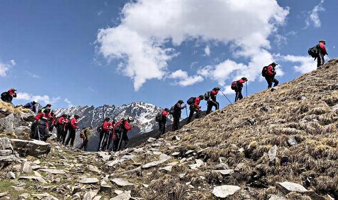 Chasing the thrill: The all-woman team of trekkers on the expedition to Mount Baradasar Pass in the Himalayas.  