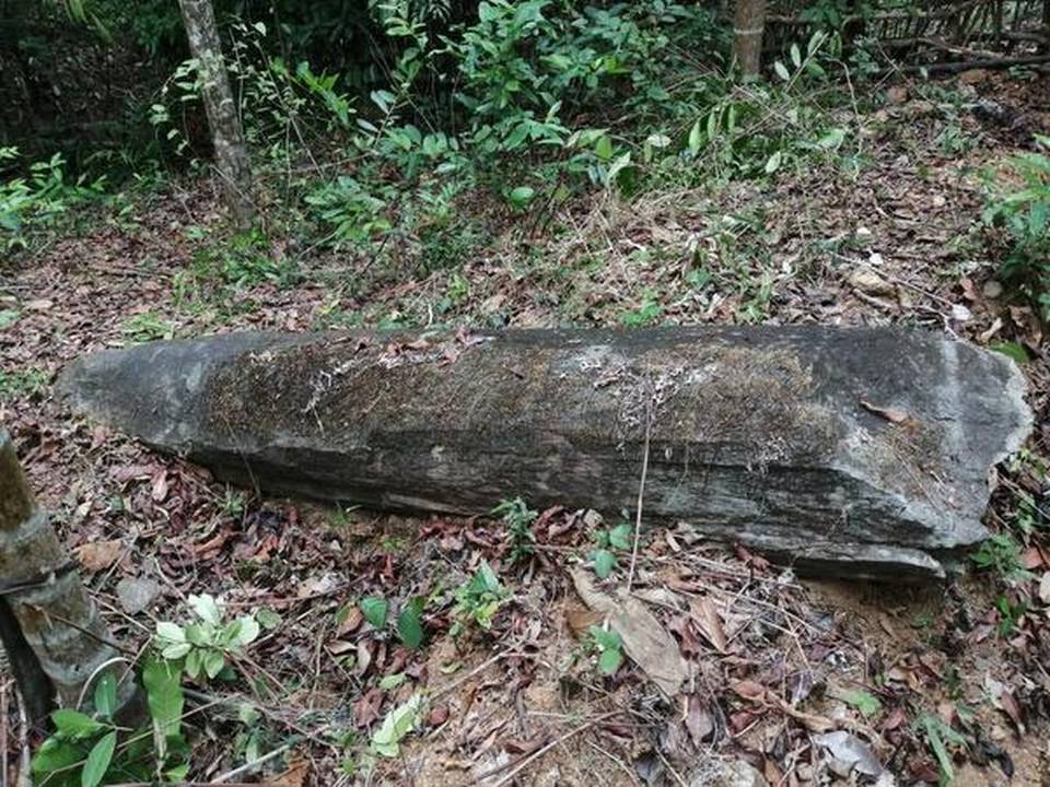 A menhir discovered by a team of archaeologists near Kollur in Udupi district recently. | Photo Credit: Special Arrangement